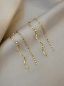 1 Đôi Bông Tai Ren Đơn Giản Thiết Kế Sóng Thép Không Gỉ, Bông Tai Thả Thời Trang Sang Trọng Có Tua Rua Cho Nữ, Thích Hợp Để Đeo Hàng Ngày - Vàng - Xem 9