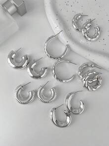 1 bộ 6đôi mạ bạc Hình học Hình C Vòng khuyên tai Với Đơn giản & Thanh tú Ngôi sao Thiết kế - Nhiều màu - Xem 4