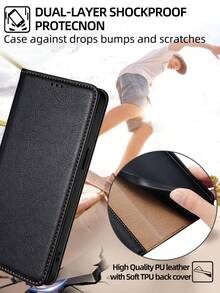 keyunfei 1 Miếng Đen Màu sắc Từ tính Ví Đứng , Chống sốc , Ví thẻ , chất liệu da PU Ốp lưng điện thoại Lật Tương thích với Redmi 8 - màu đen - Xem 6