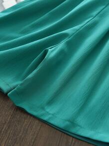 Mono Sin Mangas De Color Sólido Para Chica Joven Con Cierre De Botonadura Y Diseño De Pliegues Prensados, Ideal Para Verano - Verde - Ver 5