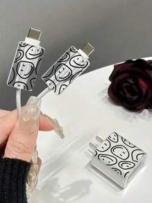 Vỏ bảo vệ bộ sạc có hoa văn xoắn tương thích với Apple 15/14 Pro Max/13/12/Ipad, trong suốt và chống vỡ, có cáp sạc bằng silicon (Sạc nhanh 18/20w) Bộ bảo vệ cáp, Bộ bảo vệ bộ sạc - Nhiều màu - Xem 2