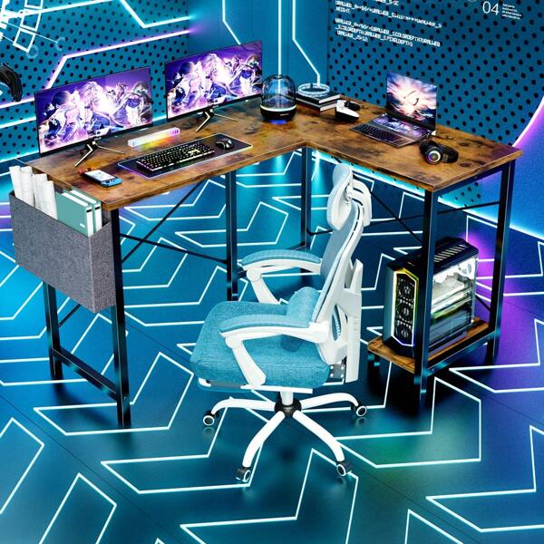 Sweetcrispy Sweetcrispy L Shaped Computer Desk - Gaming Corner 50 Inch Office Writing PC Wooden Table With CPU Storage Shelf & Side Bag For Home Office Bedroom Small Space