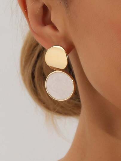 1 par de pendientes con colgante de concha con puntos de aleación y resina para mujeres, regalo para fiesta de playa, también disponible en estilo de clip