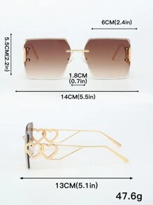 1 Pair Metal Frameless Square Fashion Glasses With Heart Pattern, Y2K Style, Elegant For Holidays, Beach Accessory, Women, Essential Item For Autumn/Winter, Business Casual, Valentine's Day Gift, Summer Beach Vacation, Outdoor Travel - Brown - View 5
