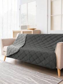 1pc Solid Pattern Sofa Cover, Simple Style Polyester Fiber Double-Sided Waterproof Blanket Suitable For Living Room Sofa, Study, Home Use, Picnic Mat - Dark Gray/light Gray - View 2