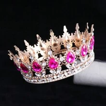 1入簡單時尚的粉色水滴玻璃水晶和合金皇冠,適合女性的婚禮、節日、生日派對等場合