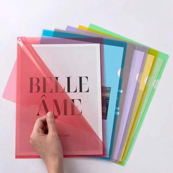 6pcs/Set Mixed Color A4 Plastic Folder With L-Shaped Transparent Sheet, Colorful Paper Holder For Students, Office, Print