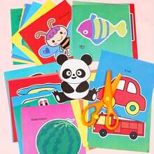 Children's Diy Paper Cutting Art Kit (90 Sheets Of Paper + Plastic Scissors), For Intellectual Development - Multicolor - View 1