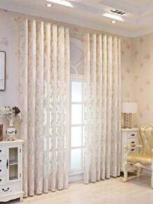 1pc European-Style Thickened Semi-Transparent Curtain With Jacquard Pattern, Simple And Elegant Grey Curtain For Living Room, Bedroom, Balcony, Restaurant Home Decor - Beige - View 6