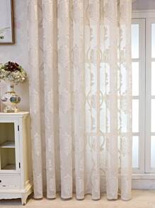 1pc European-Style Thickened Semi-Transparent Curtain With Jacquard Pattern, Simple And Elegant Grey Curtain For Living Room, Bedroom, Balcony, Restaurant Home Decor - Beige - View 5