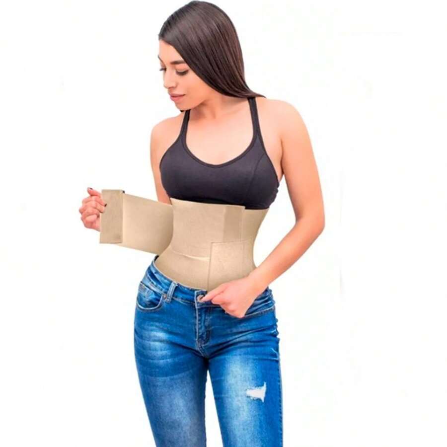 Faja Chaleco tres velcros cinturón elástico Busto Colombiano Corset deportivo - Beis - Ver 1