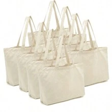 2/4/6/8/10 Peças Sacolas de Lona Branca, Sacolas de Presente para Reunião Anual, Design DIY, Minimalista Elegante, Sacolas de Presente para Damas de Honra e Casamento, Bolsas de Cosméticos, Bolsas de Viagem Simples, Bolsas de Maquiagem de Viagem de Grande Capacidade: O Companheiro Perfeito para a Beleza ao Ar Livre! Adequado para Casamentos, Aniversários, Praias e Feriados, O Melhor Presente para Família e Amigos. Esta Sacola Grande é Adequada para Estudantes, Volta às Aulas e Professores. É um Design Inovador, de Grande Capacidade, Sacola de Armazenamento Casual Portátil, Uma Sacola de Compras Ideal. - Bege - Visão 13