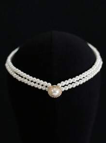 優雅珍珠首飾套裝，包括1條項鍊和1對耳環，適合日常和節日穿戴 - 彩色 - 查看 2