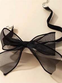 1 件女士优雅仙女风格蝴蝶结项链，个性化时尚清新颈链 - 黑色 - 查看 2