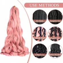 1 包法式卷发编织发 Halo Hair 24 英寸蓬松波浪弹力编织发预拉伸 75g/包 Yaki 卷发编织发钩针编织发 女士 Halo 接发 新年巴黎风假发