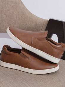 SHOESMALL Men's Slip On Shoes Lightweight Slip On Fashion Sneakers Brown Casual Slip On Shoes For Men - AMY3051A-棕色 - 查看 2