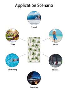 1pc Coconut Tree Pattern Beach Towel, Ultrafine Fiber Printed Quick-Dried Absorbent Towel For Swimming, Holiday, Travel, Camping Summer Travel, Vacation Bathroom Decor Beach Essentials - Multicolor - View 5