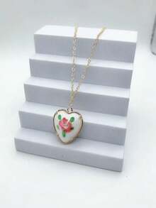 1入心形陶瓷花吊墜項鍊,適用於節日場合贈送禮物 - love - 查看 4