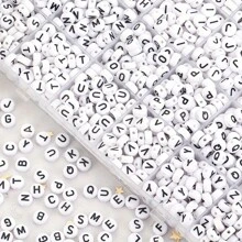 100/200/300/400/500/1000Pcs 4x7mm White Round Acrylic Black Letter Beads A-Z Mixed Loose Beads For DIY Bracelets Necklaces Keychains Small Business Jewelry Making Craft Supplies