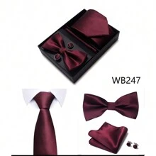 AlanKing 1 Set Luxury High-End Men's Tie Set Including Tie, Bow Tie, Pocket Square, Cufflinks, And Gift Box Work Men Necktie