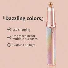 1pc Rainbow Color Portable Electric Eyebrow Trimmer And Shaver With Usb Charging, Suitable For Daily And Travel Use - Multicolor - View 2