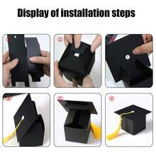 10 PCS Graduation Candy Boxes Class Of 2024 Graduation Cap Gift Boxes Graduation Centerpieces With Tassel For Graduation Ceremony Party Favors - Black - View 3