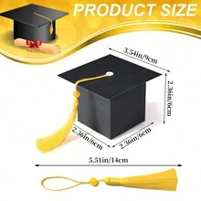 10 PCS Graduation Candy Boxes Class Of 2024 Graduation Cap Gift Boxes Graduation Centerpieces With Tassel For Graduation Ceremony Party Favors - Black - View 2