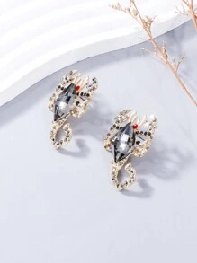 1對女士水鑽動物耳環，獨特水鑽蠍子昆蟲耳環飾品 - 灰色 - 查看 3