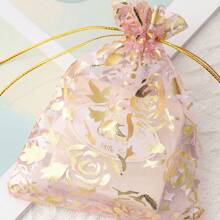 20 chiếc túi lưới rút họa tiết hoa hồng dập nóng dùng để đóng gói quà tặng kẹo sô cô la, - Hồng - Xem 1