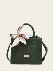 1 件蛇皮蝴蝶结装饰优雅女士手提包，适合日常使用和节日礼物
