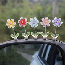 5pcs Mini Flower Car Dashboard Ornaments Center Console Decor Dancing Head Rocking Flower Interior Pendant Car Accessories - Multicolor - View 5