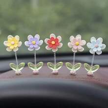 5pcs Mini Flower Car Dashboard Ornaments Center Console Decor Dancing Head Rocking Flower Interior Pendant Car Accessories - Multicolor - View 6