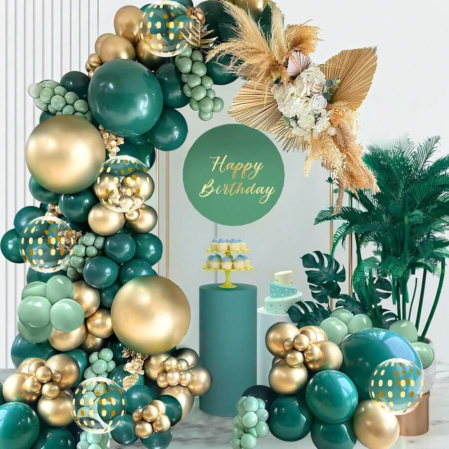 Bộ 50/136 vòng hoa vòm bóng bay màu xanh lá cây, bóng bay màu xanh ngọc lục bảo sẫm màu xanh lá cây xô thơm màu vàng kim loại cho tiệc sinh nhật Wild One Jungle, tiệc mừng em bé, tiệc Woodland, ngày lễ Thánh Patrick, Giáng sinh - Nhiều màu - Xem 1