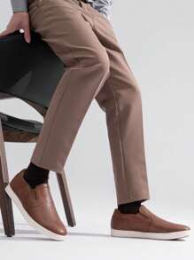 SHOESMALL Men's Slip On Shoes Lightweight Slip On Fashion Sneakers Brown Casual Slip On Shoes For Men - AMY3051A-棕色 - 查看 3