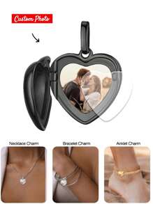 1pc Personalized Photo Charm Bracelet, Gift For Mother, Daughter, Girlfriend, Wife, Best Friend, Heart & Round Pendant Beads, Valentine's Day Gift For Daughter, Girlfriend, Wife, Best Friend - Gold - View 7