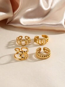 1 chiếc nhẫn hở cá nhân hóa bằng thép không gỉ mạ vàng 18k, phong cách tối giản, phù hợp cho phụ nữ mặc hàng ngày và dự tiệc - Vàng - Xem 4