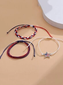 3 cái/bộ Đỏ  Xanh Trắng Đa Lớp Dây thừng Bện Mặt dây chuyền ngôi sao Vòng tay Đối với phụ nữ Nam Ngày độc lập Đồ trang sức - Nhiều màu - Xem 5