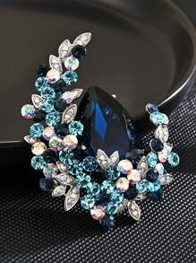 1件奢華時尚女性水晶鑽石胸針,適合搭配西裝和外套 - 銀色 - 查看 9