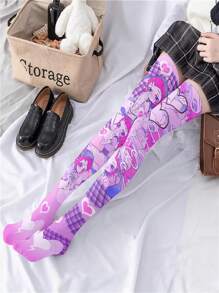 1 Par De Medias Con Estampado De Anime De Dibujos Animados - Multicolor - Ver 1