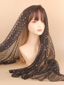 優雅1件豪華網眼亮片拼接裝飾頭巾，節日外出時尚女士圍巾 - 彩色 - 查看 4