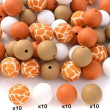 50顆15mm牛奶花印花矽膠珠,圓形散珠,適用於珠寶製作、diy項鍊手鍊鑰匙掛手機鍊、手工藝品供應材料 - 彩色 - 查看 22