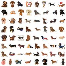 60 pegatinas de perro salchicha de dibujos animados, pegatinas de animales lindos, adecuadas para botellas de agua, portátiles, teléfonos, patinetas, guitarras, equipaje, álbumes de recortes, cascos, decoraciones de fiesta y regalos