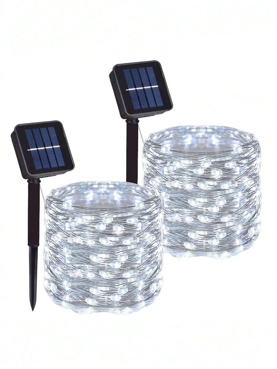 户外太阳能串灯，铜线太阳能串灯，太阳能圣诞灯，适用于花园/露营/婚礼/庭院/露台装饰 - 白色 - 查看 1