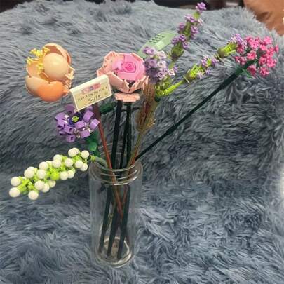 1 pieza Bloques de construcción divertidos con forma de flor, mejor regalo para el Día de San Valentín, Día de la Madre, Aniversario, etc. con decoración de flores eternas para la habitación