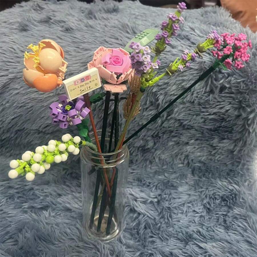 1 件趣味积木花，情人节、母亲节、周年纪念日等的最佳礼物，带有永恒花朵的房间装饰 - 彩色 - 查看 1