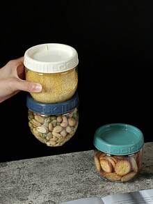 6pcs Stackable Food Sealing Container With Lid, Plastic Kitchen Grain Storage Box, Moisture-Proof Jar Available In Multiple Specifications - Green - View 5