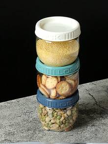 6pcs Stackable Food Sealing Container With Lid, Plastic Kitchen Grain Storage Box, Moisture-Proof Jar Available In Multiple Specifications - Green - View 7