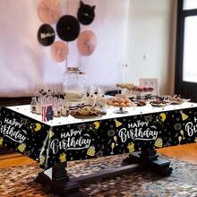 3pcs Black Tablecloth, 274 X 137 Cm, Perfect For Birthday Parties And Dinners - 274 X 137 cm - View 5