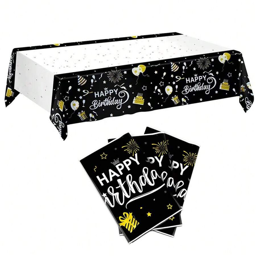 3pcs Black Tablecloth, 274 X 137 Cm, Perfect For Birthday Parties And Dinners - 274 X 137 cm - View 1