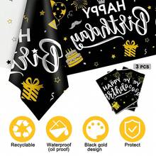 3pcs Black Tablecloth, 274 X 137 Cm, Perfect For Birthday Parties And Dinners - 274 X 137 cm - View 3